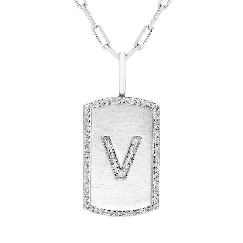 It's Personal Initial Sterling Silver & 1/4 Carat T.W. Diamond Dog Tag Necklace, Women's, Size: 20", Sterling Z Product Image