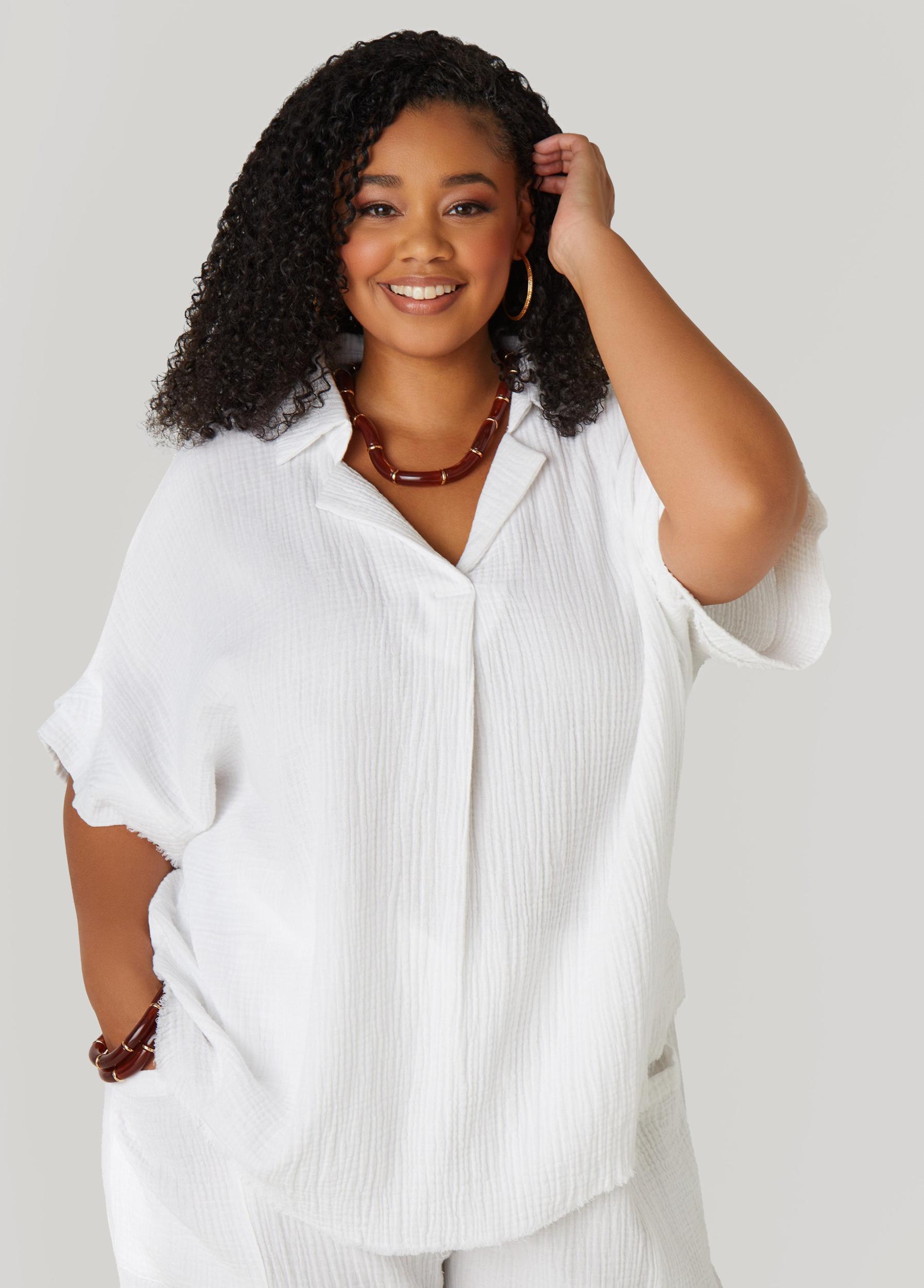 Plus Size Textured Cotton Gauze Top Ashley Stewart Product Image