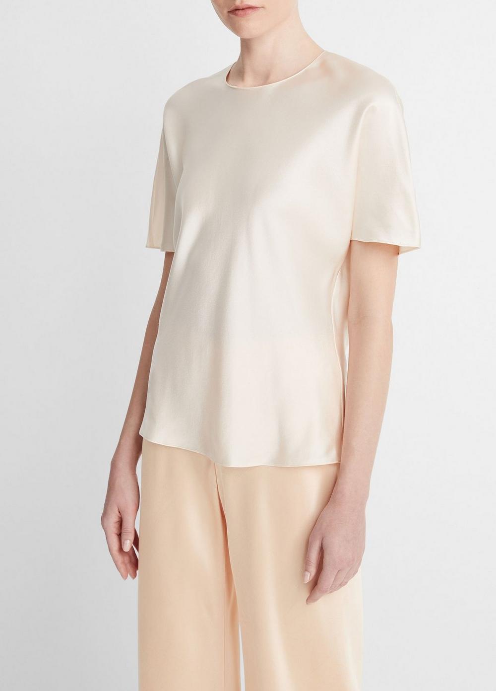 Womens Silk Satin Bias T-Shirt, Black, Size L Vince Product Image