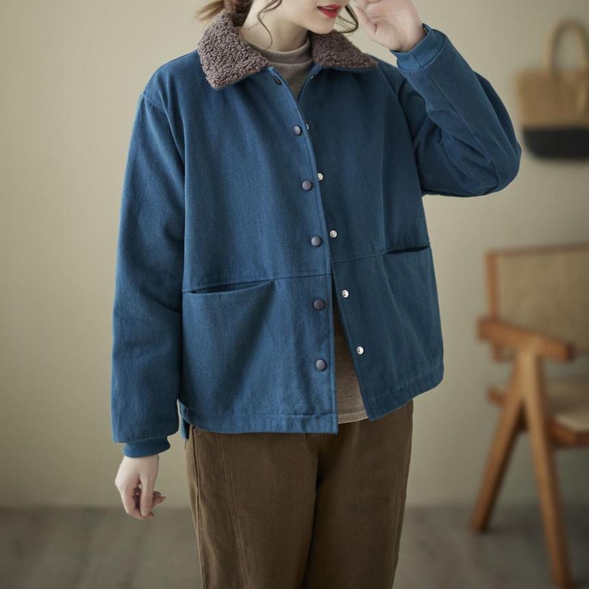 Fleece Collar Button Jacket Product Image