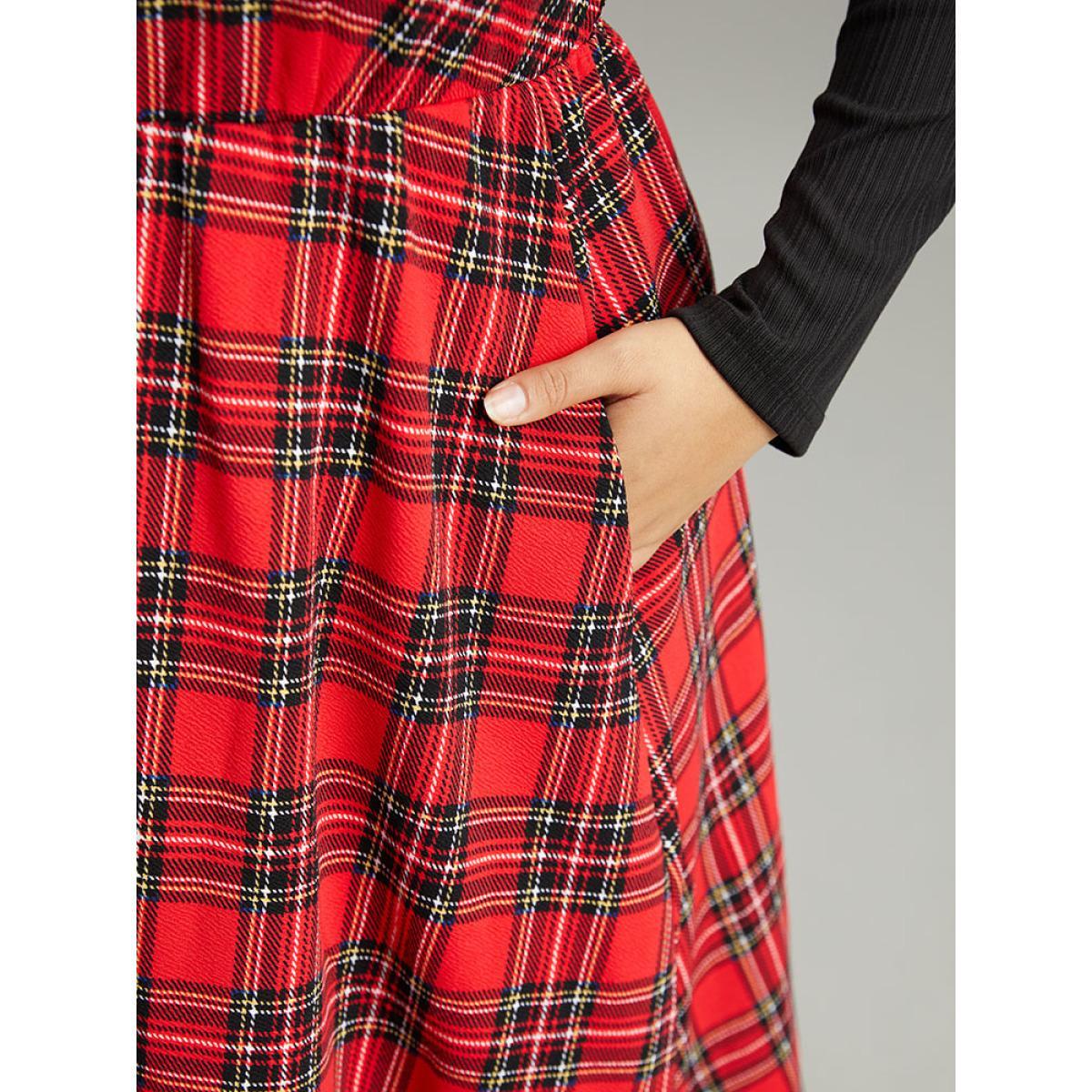 Plus Size Plaid Button Up Adjustable Straps Dress Red Women Casual Adjustable Straps Spaghetti Strap Sleeveless Curvy Midi Dress BloomChic 18-20/2X Product Image