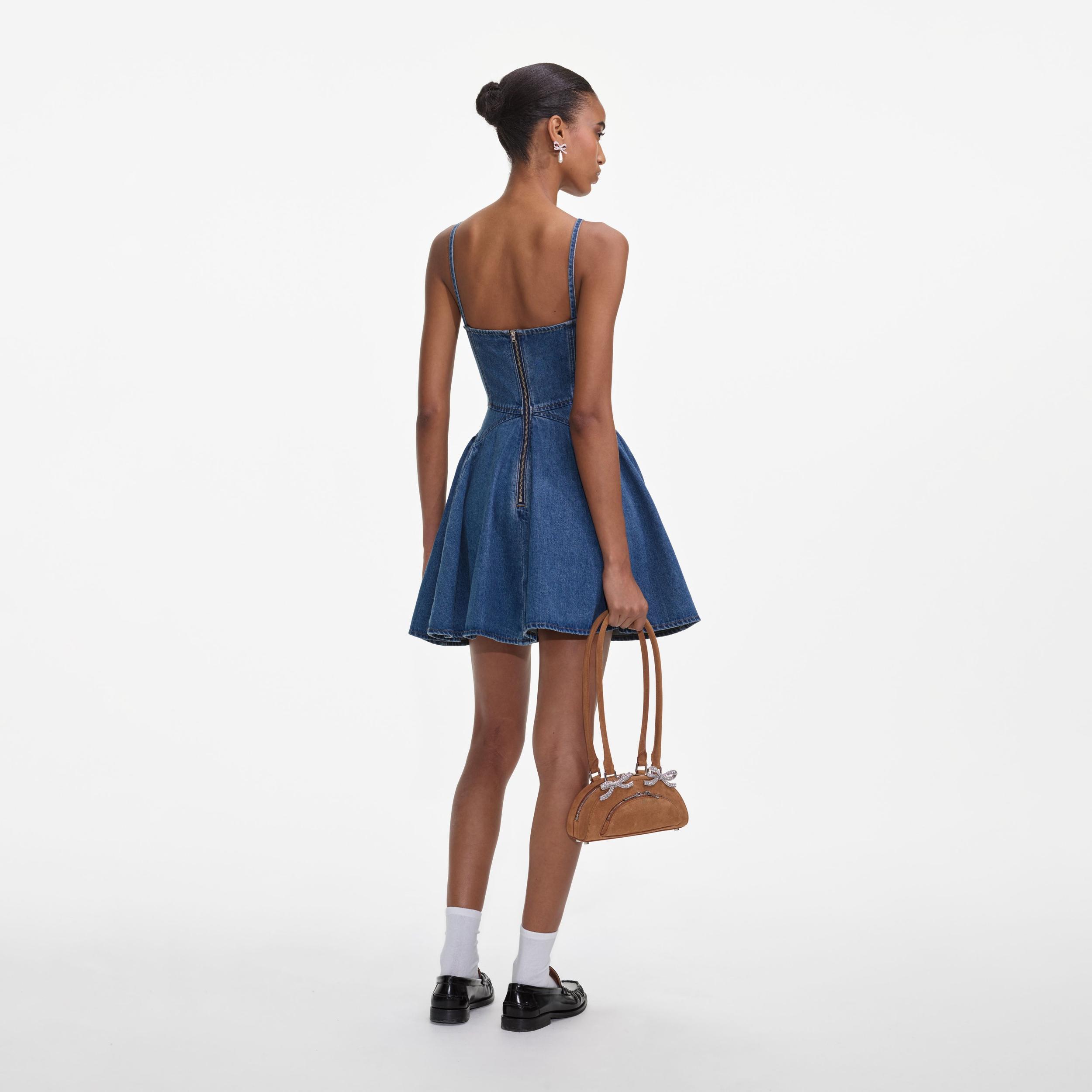Lightweight Denim Flared Mini Dress Product Image