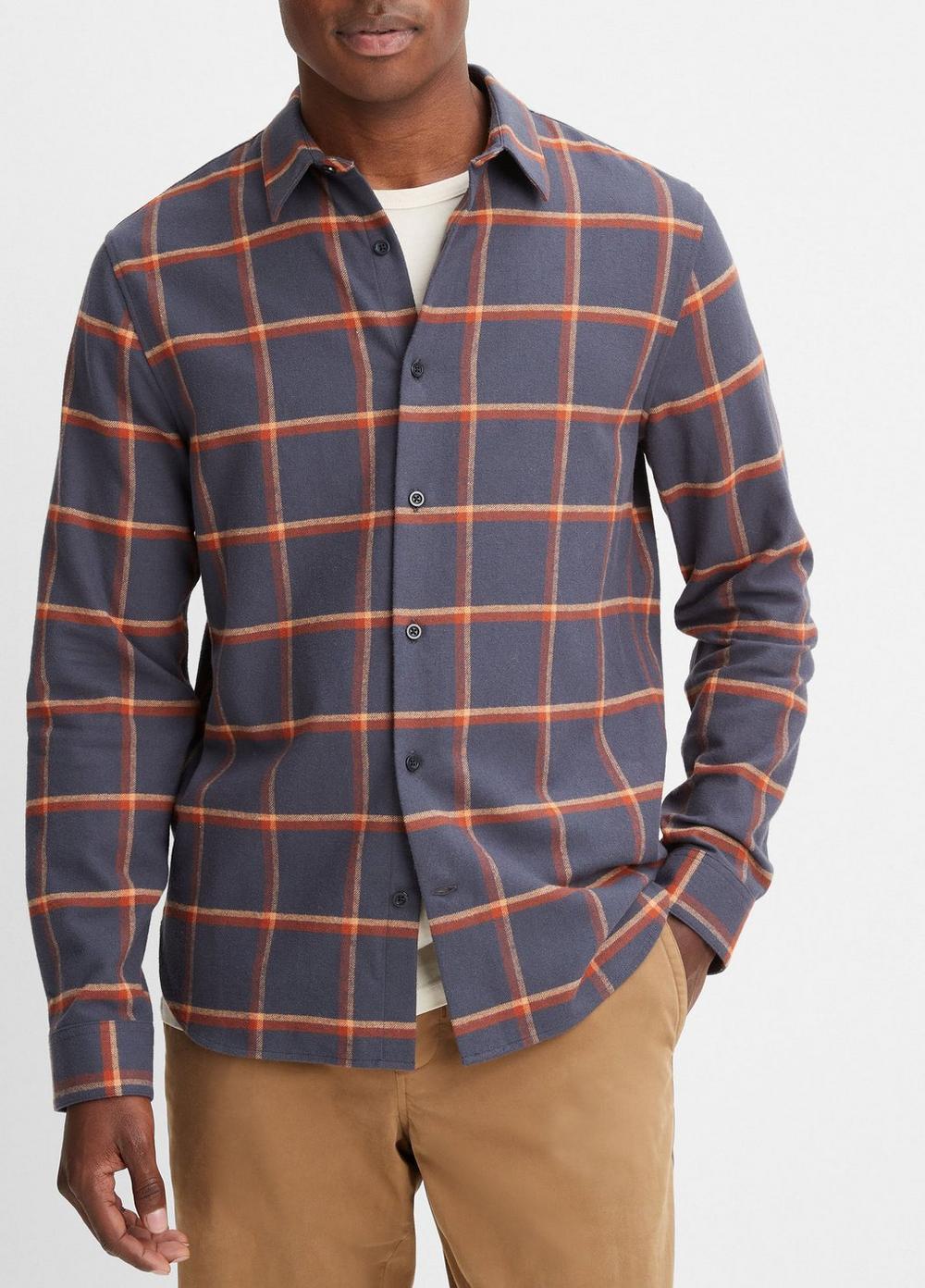 Mens Skipton Plaid Long-Sleeve Shirt, Night Storm/rust Amber, Size L Vince Product Image