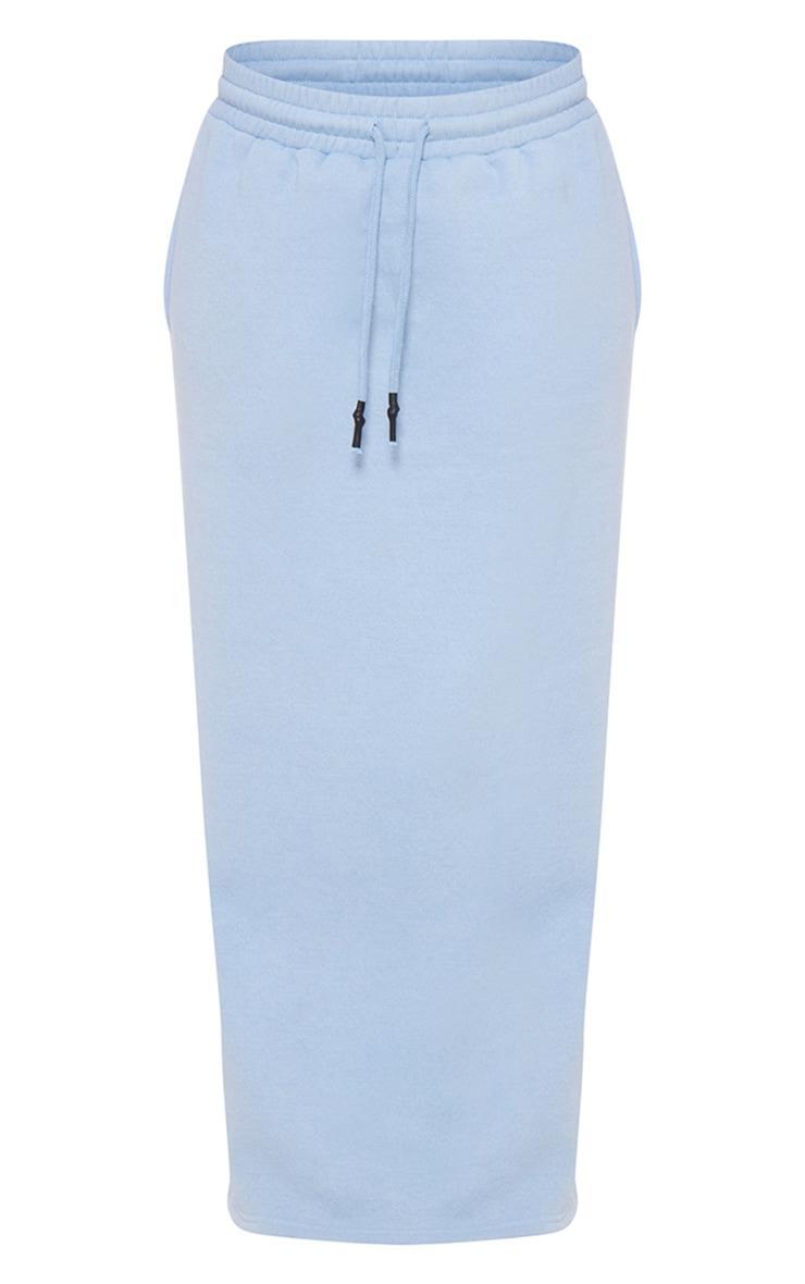 Dusty Blue Sweat Drawstring Midi Skirt Product Image