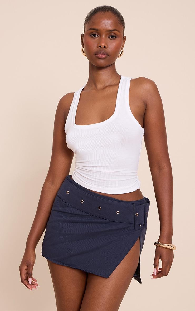 PLT Label Navy Belt Detail Wrap Mini Skirt Product Image