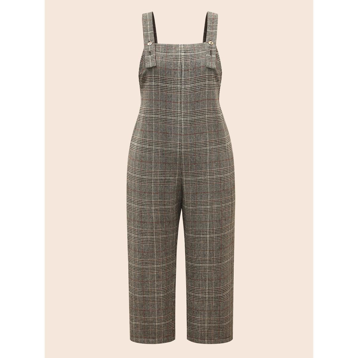 Plus Size LightGray Plaid Adjustable Straps Pocket Jumpsuit Women Elegant Sleeveless Non Everyday Loose Jumpsuits BloomChic 22-24/3X Product Image