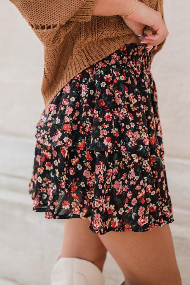 Breezy Black Floral Tiered Skort FINAL SALE Product Image