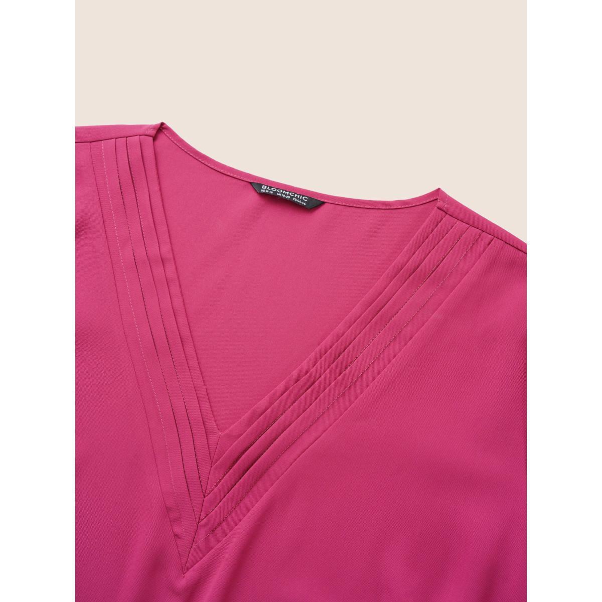 Plus Size RedViolet Anti-Wrinkle Pleated Tiered Flutter Sleeve Blouse Women Office Short sleeve V-neck Work Blouses BloomChic 12/L Product Image