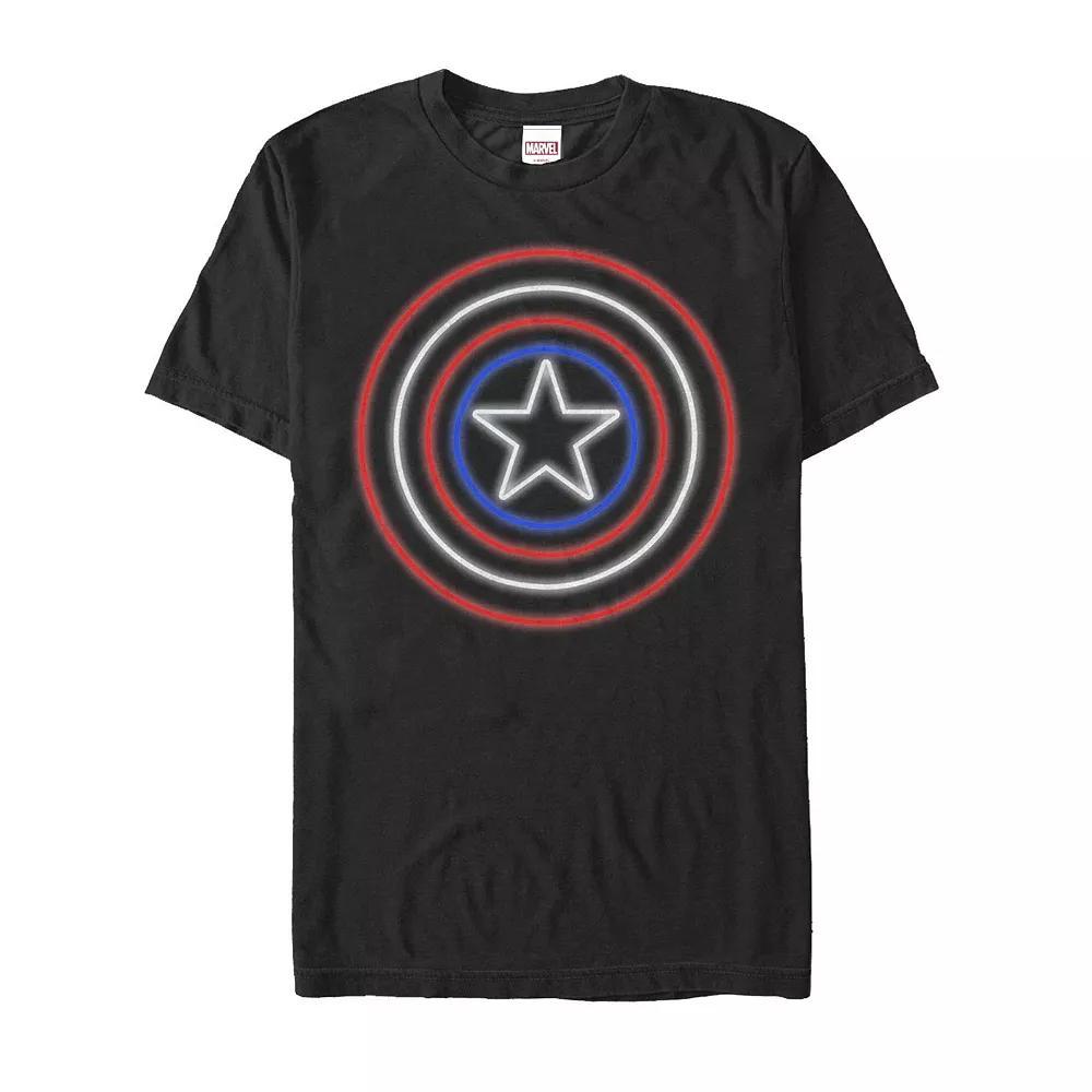Men's Marvel Comics Retro Captain America NeonLight Shield Tee, Size: Large, Black Product Image