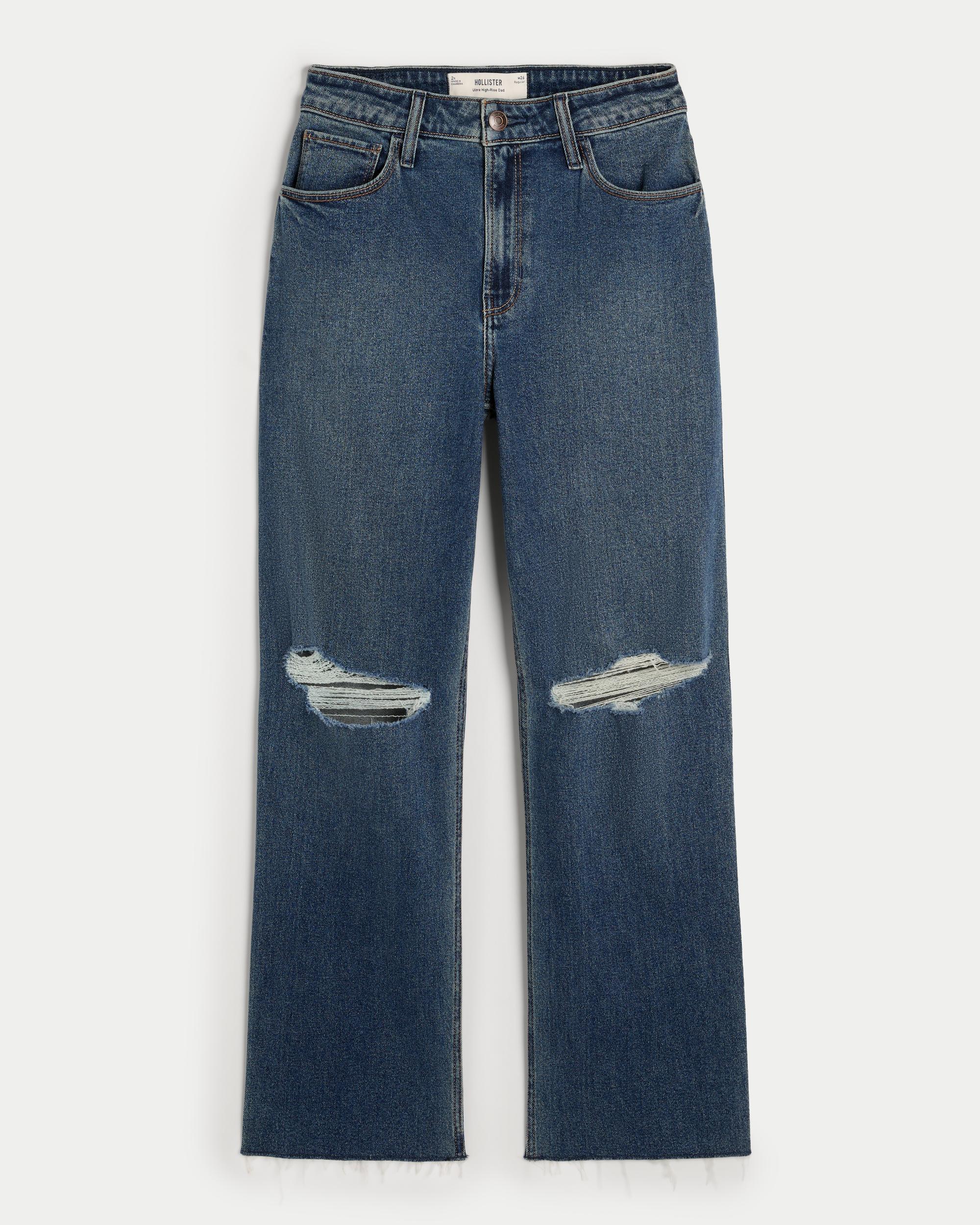 Ultra High-Rise Ripped Dark Wash Dad Jeans Product Image