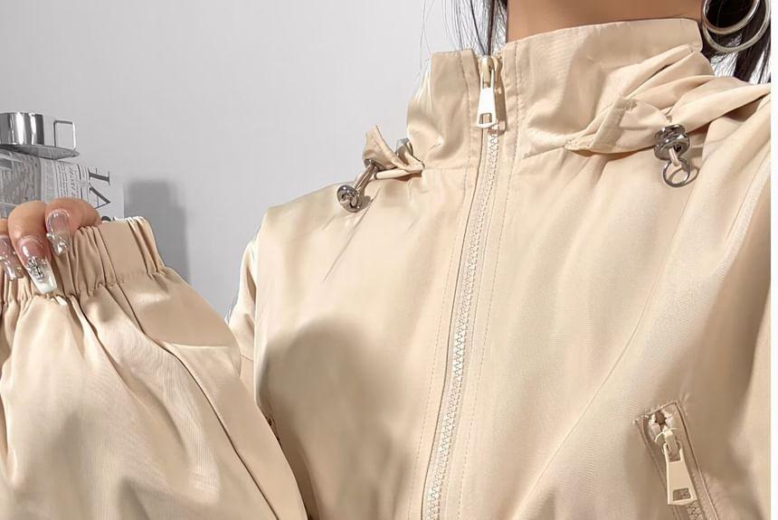 Plain Drawstring Crop Zip Jacket Product Image