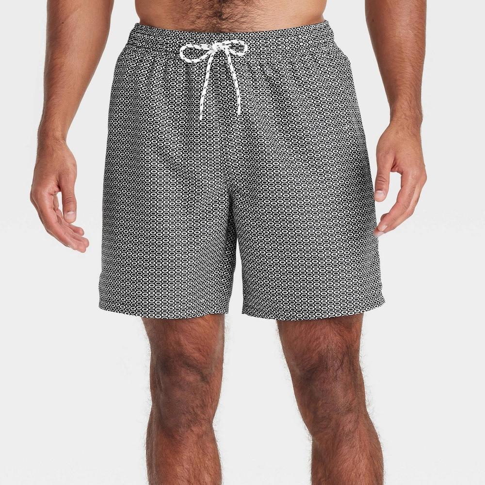 Men's 7" Swim Shorts - Goodfellow & Co™ Black L: Mesh Liner, UPF 50+, Geometric Pattern Product Image