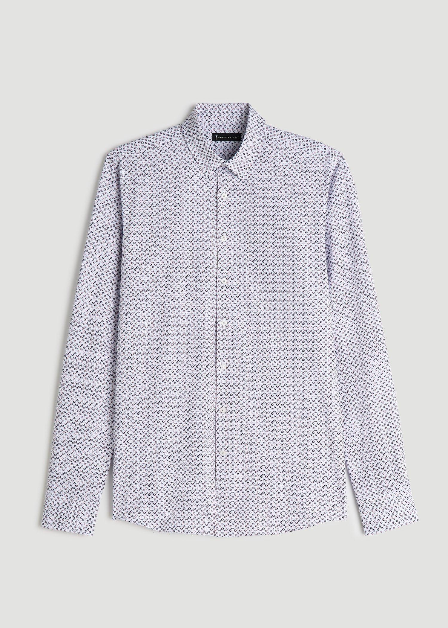 Traveler Stretch Dress Shirt for Tall Men in Blue and Apricot Mini Floral Product Image