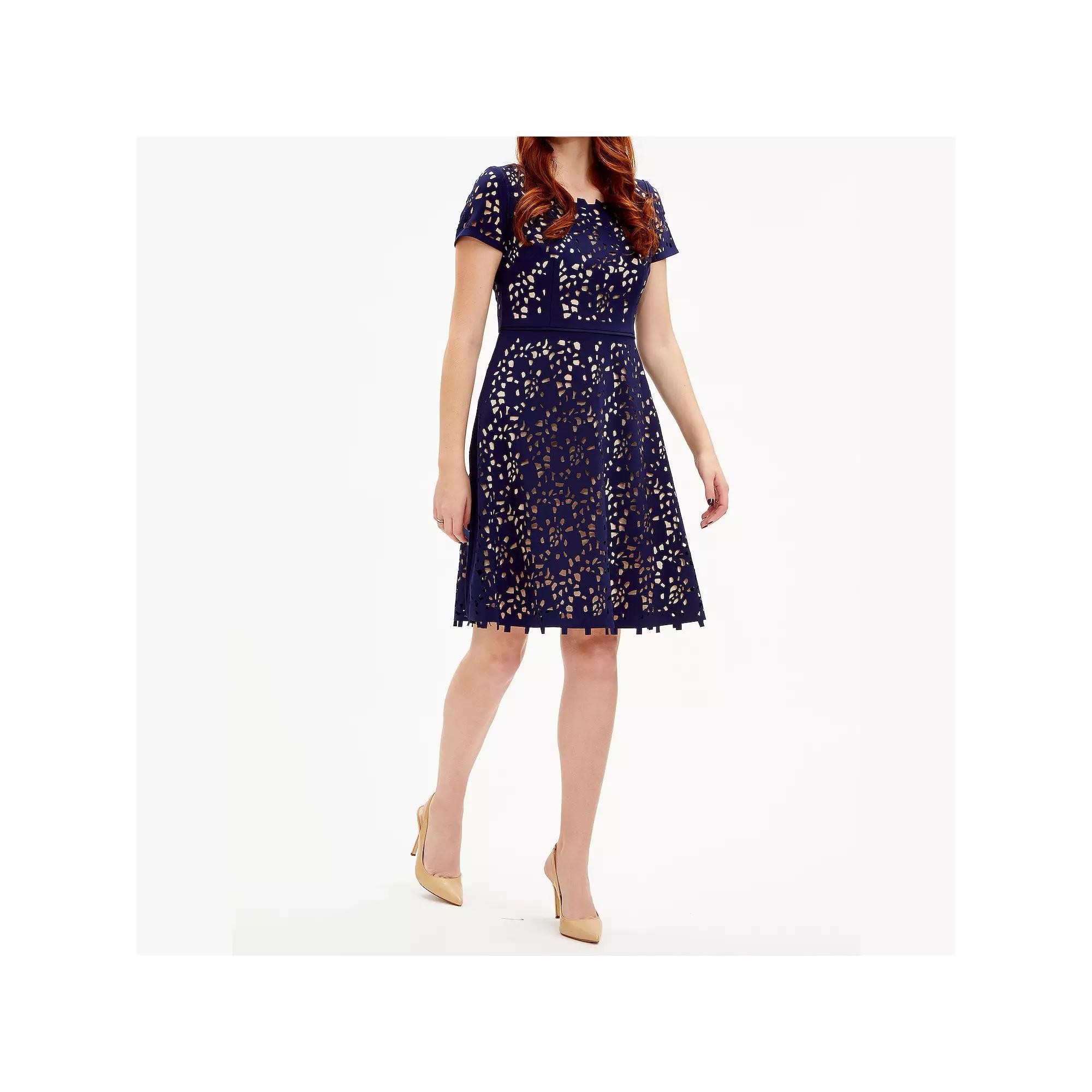 Women's Focus By Shani Cutout Fit & Flare Dress, Size: 2, Navy Beige Product Image