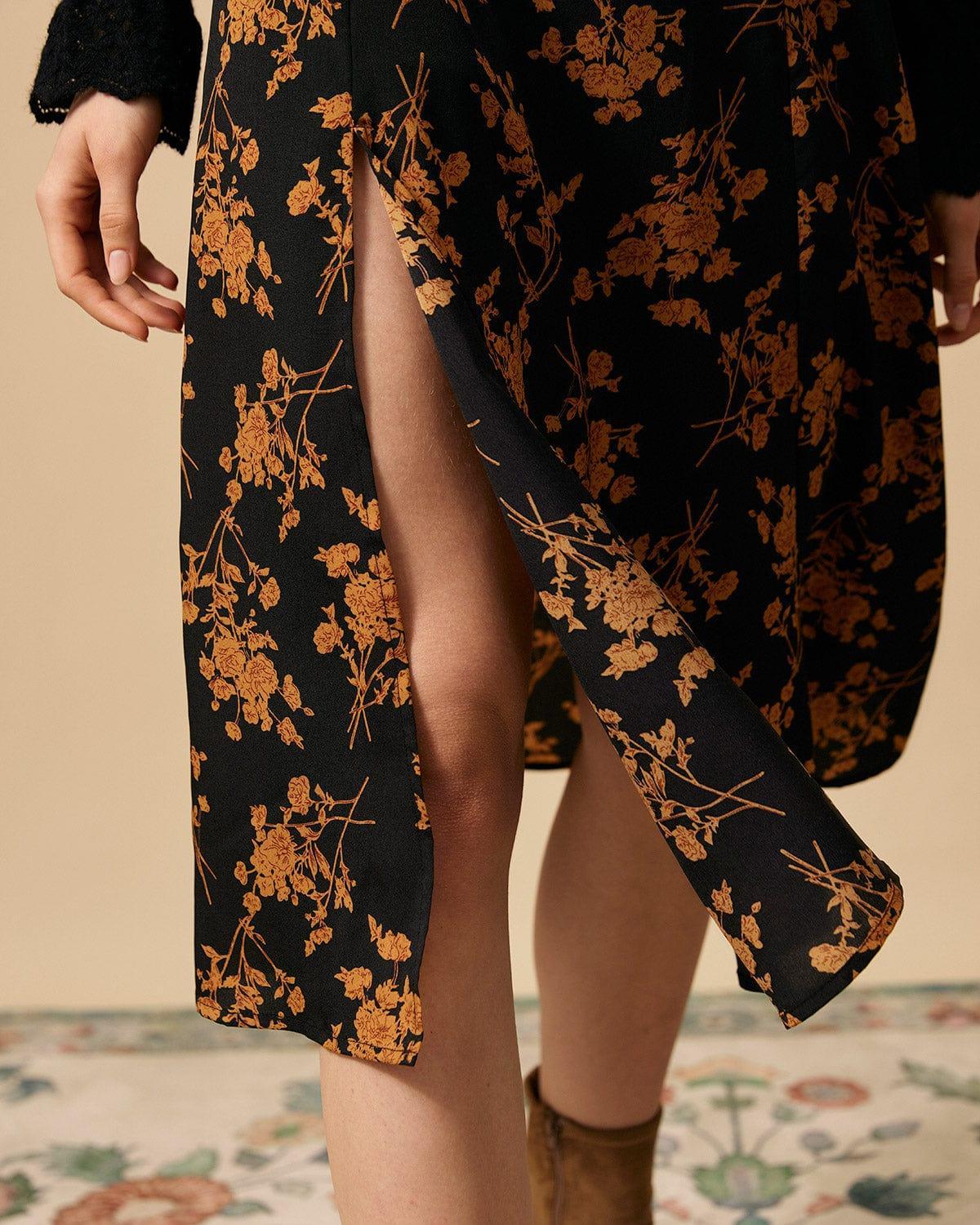 The Floral Slit High Waisted A-line Skirt Female Product Image