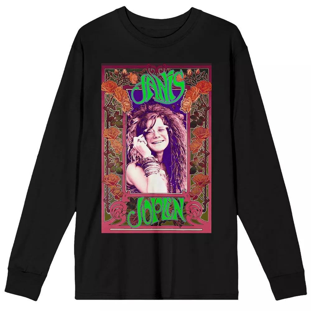 Men's Janis Joplin Rose Border Long Sleeve Tee, Size: XL, Black Product Image