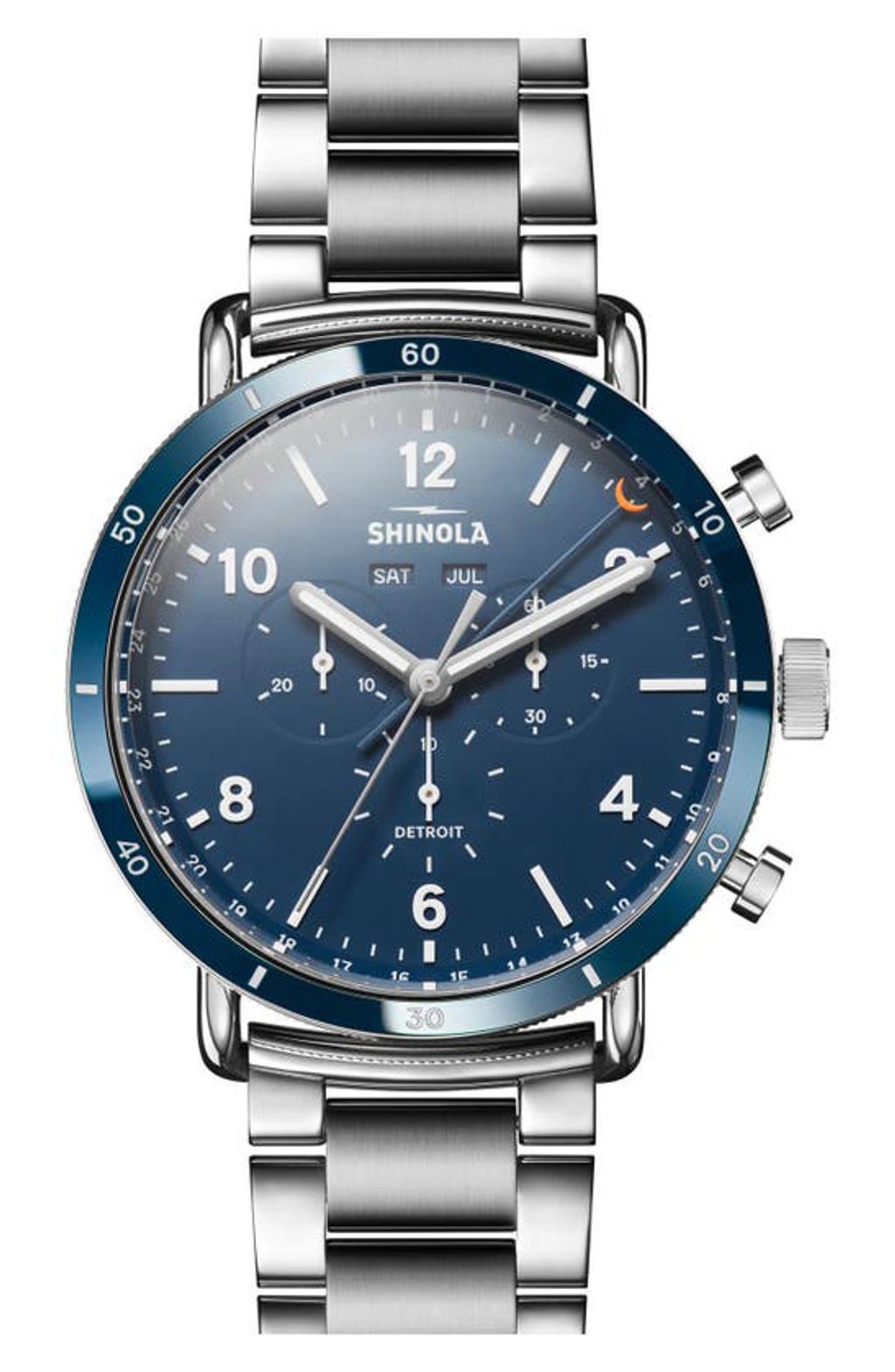 SHINOLA Men's Canfield Sport Stainless Steel Chronograph Bracelet Watch In Stainless Steel Blue Product Image