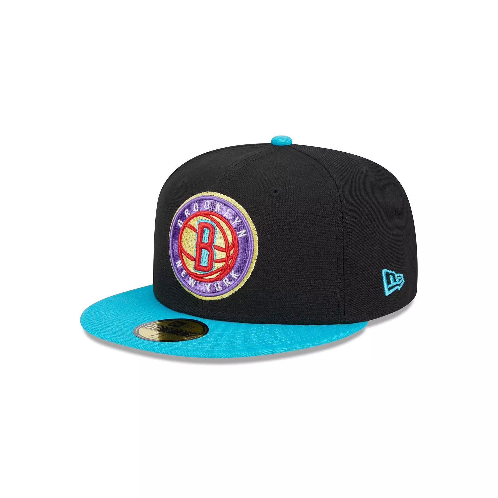 Men's New Era Black/Turquoise Brooklyn Nets Arcade Scheme 59FIFTY Fitted Hat, Size: 7 7/8 Product Image
