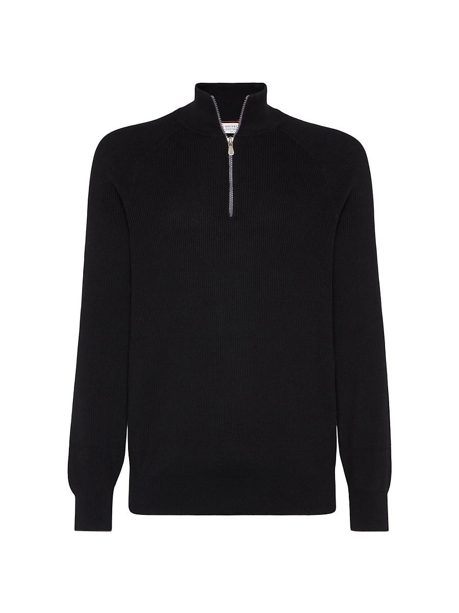 Mens Cotton English Rib Sweater with Half Zip Product Image