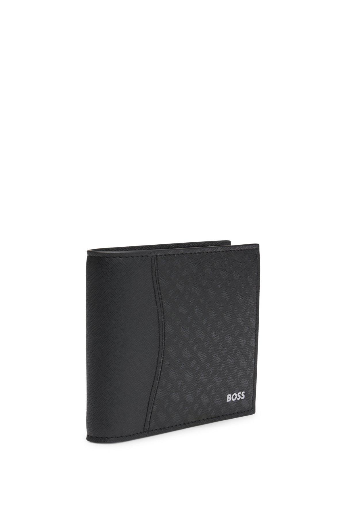 BOSS - Structured trifold wallet with monogram pattern - Black Product Image