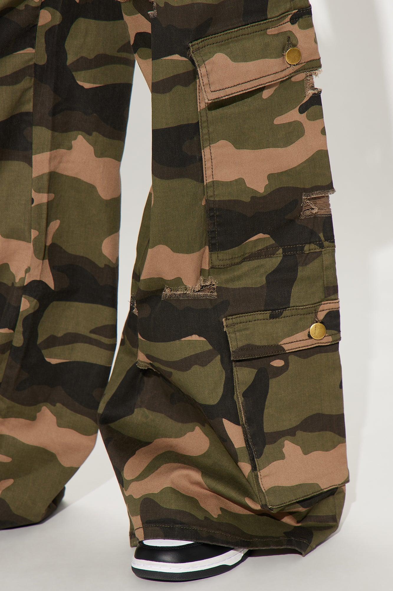 Camelia Camo Wide Leg Cargo Pant - Olive/combo Product Image