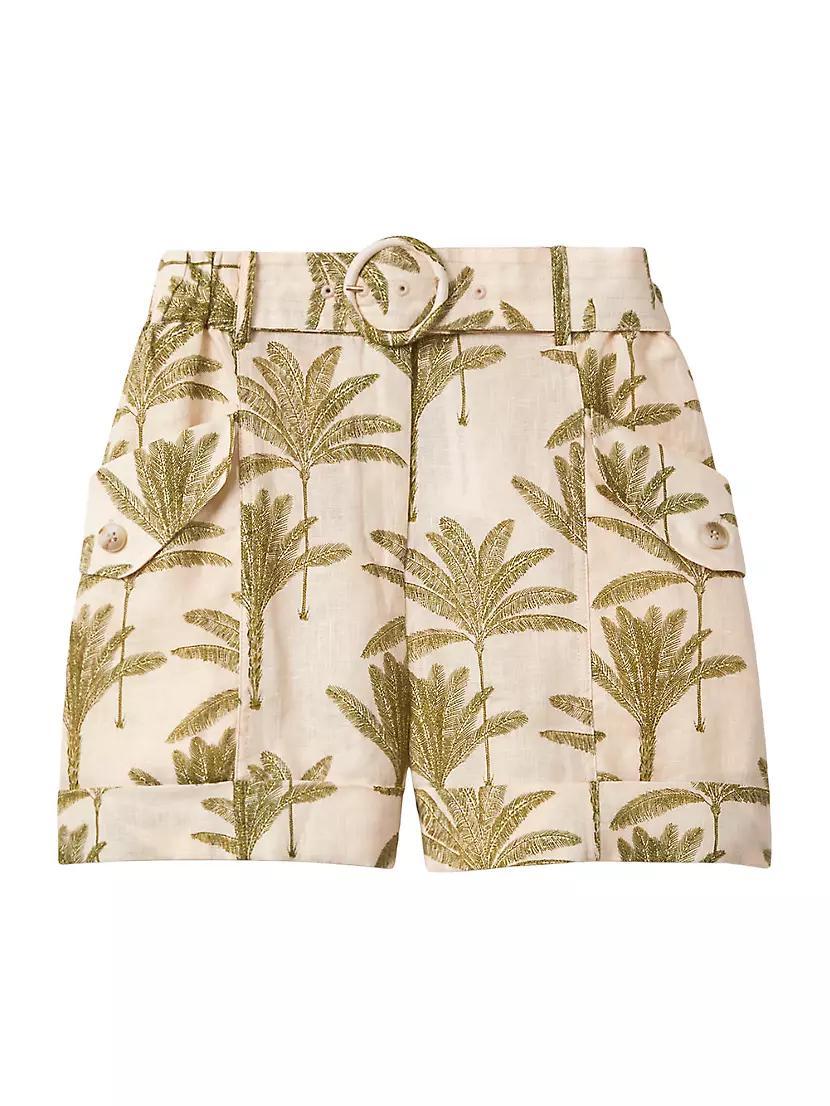 Cali Linen Palm Belted Shorts Product Image