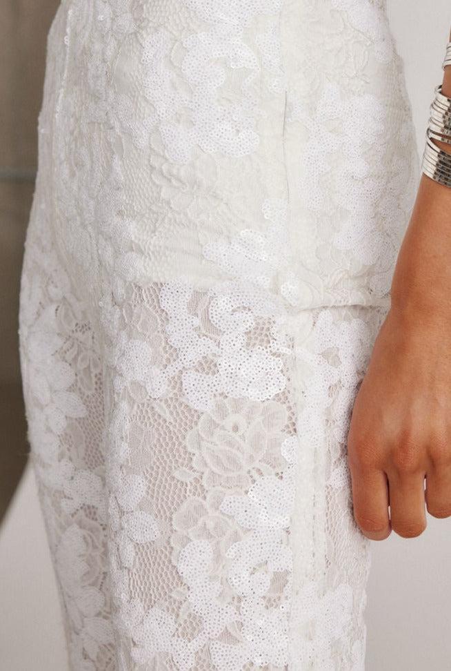 Maddox White Sequin Lace Pants Product Image
