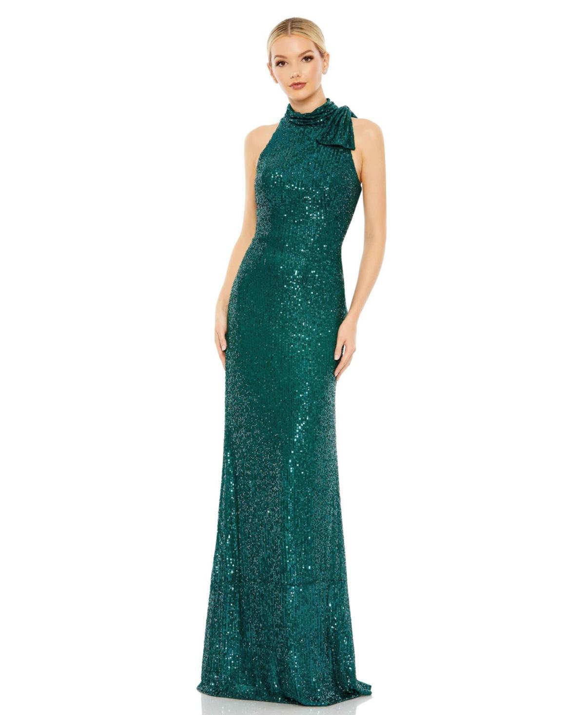Mac Duggal Sequined Soft Tie Halter Neck Column Gown Product Image