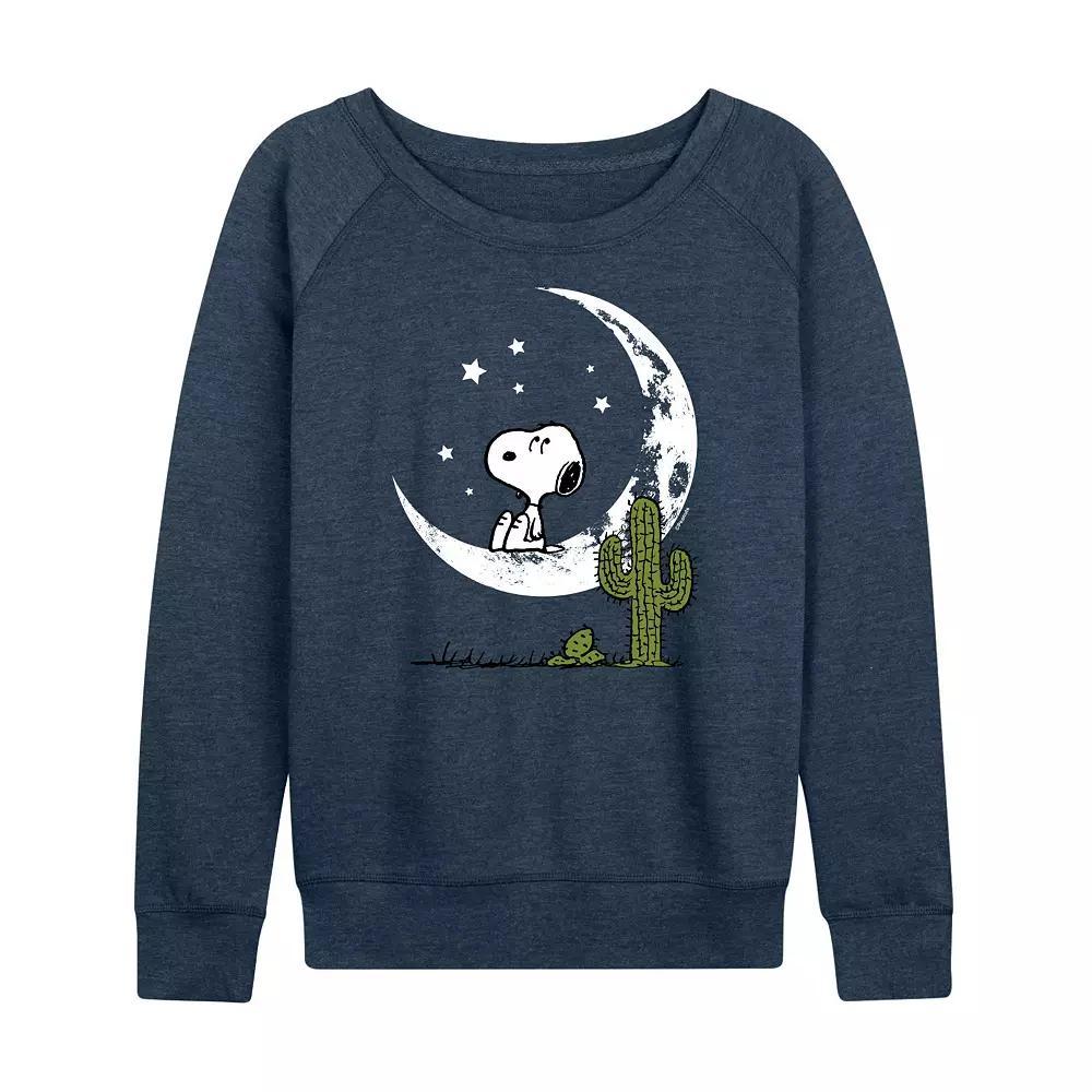 Womens Peanuts Snoopy Desert On Moon French Terry Long Sleeve Tee, Girls Grey Indigo Product Image