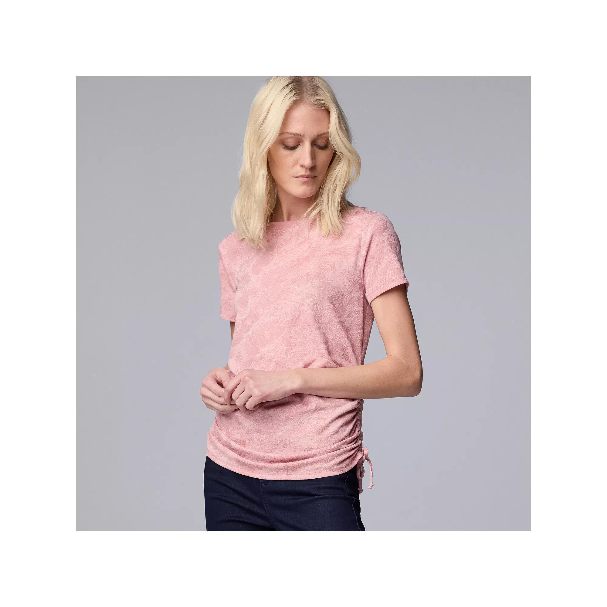 Women's Simply Vera Vera Wang Side Ruched Short Sleeve Top, Size: Large, Light Gray Fox Product Image
