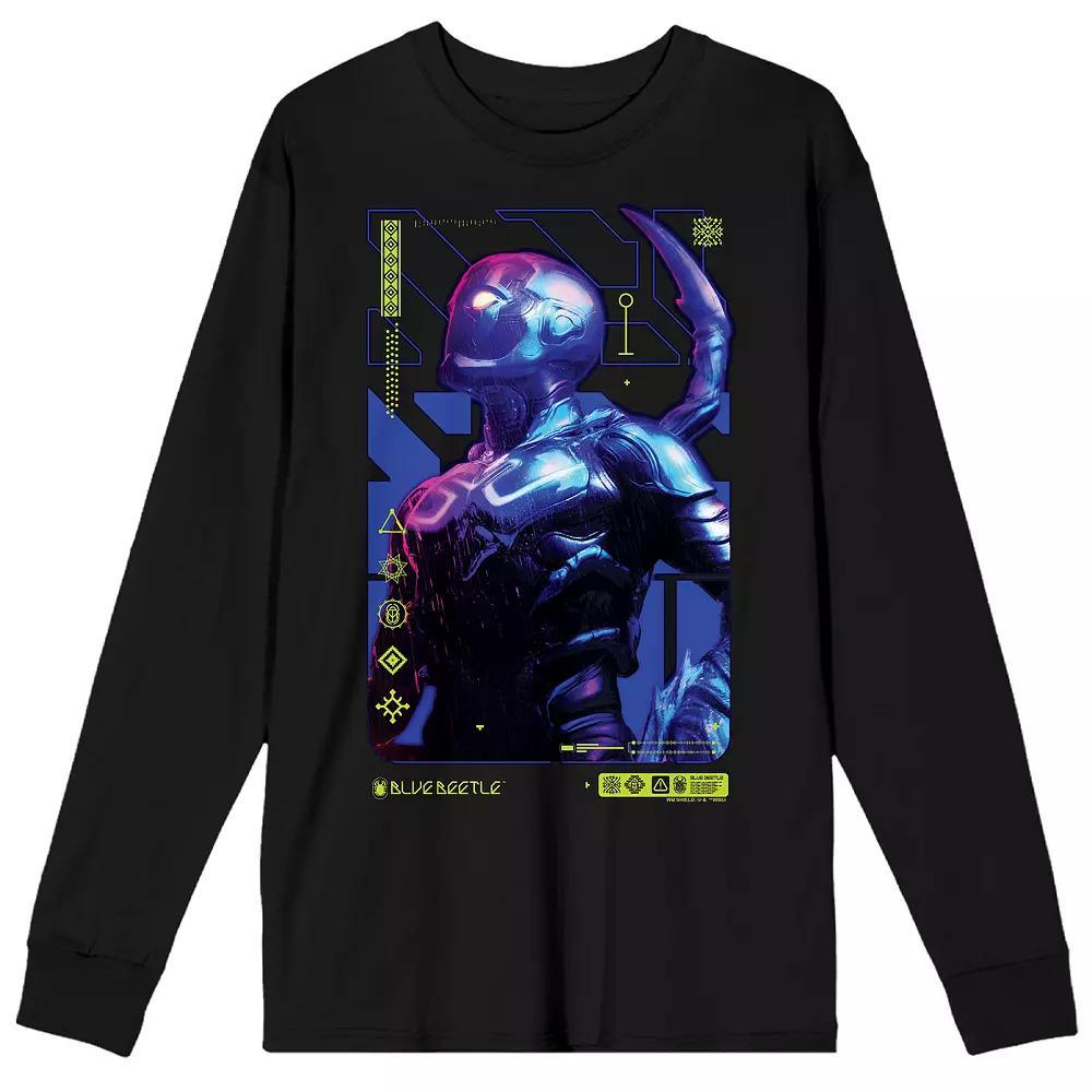 Men's Blue Beetle Long Sleeve Superhero Pose Graphic Tee, Size: Medium, Black Product Image