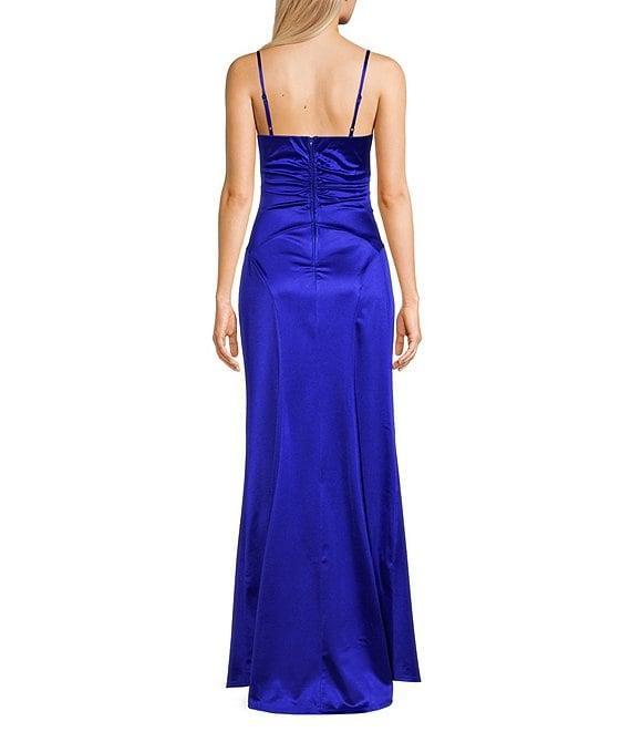 Honey and Rosie Spaghetti Strap V-Neck Royal Sateen Dress Product Image