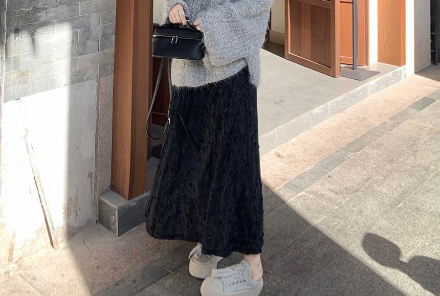 Tie-Neck Plain Glitter Sweater Product Image