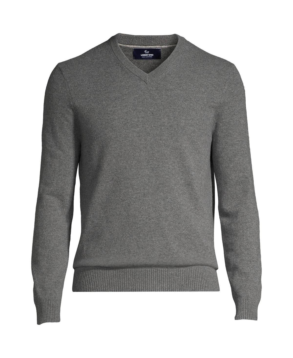 Men's Lands' End Fine-Gauge Cashmere V-neck Sweater, Size: Large, Light Gray Grey Product Image
