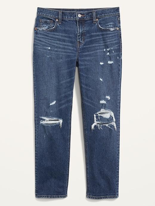 Mid-Rise Boyfriend Straight Ripped Jeans Product Image