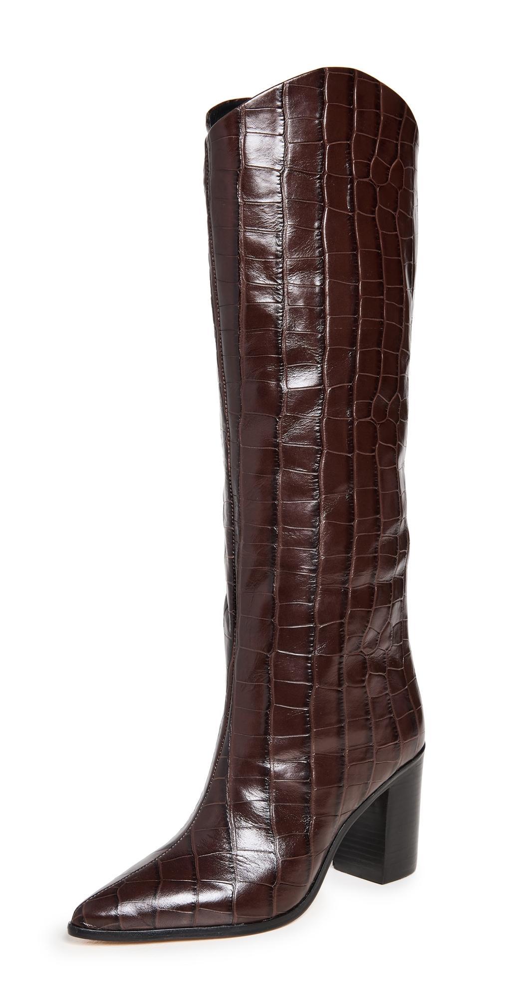 Schutz Womens Maryana Croc-Embossed Block Heel Pointed-Toe Tall Boots Product Image