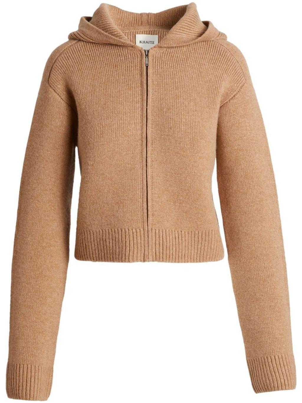 KHAITE Winston Cashmere Crop Zip-up Hoodie In Brown Product Image