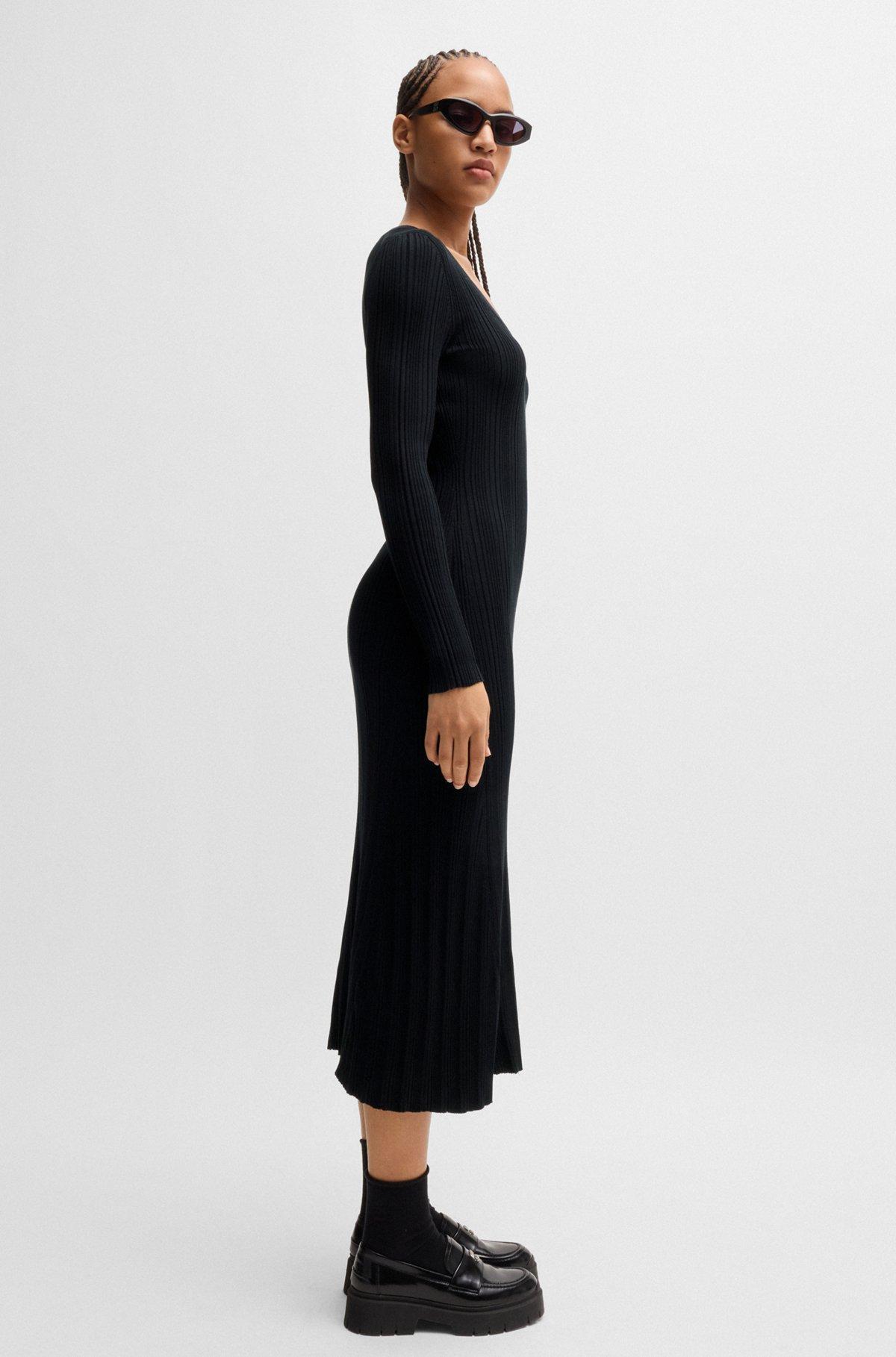 Slim-fit midi-length dress with irregular ribbed structure Product Image