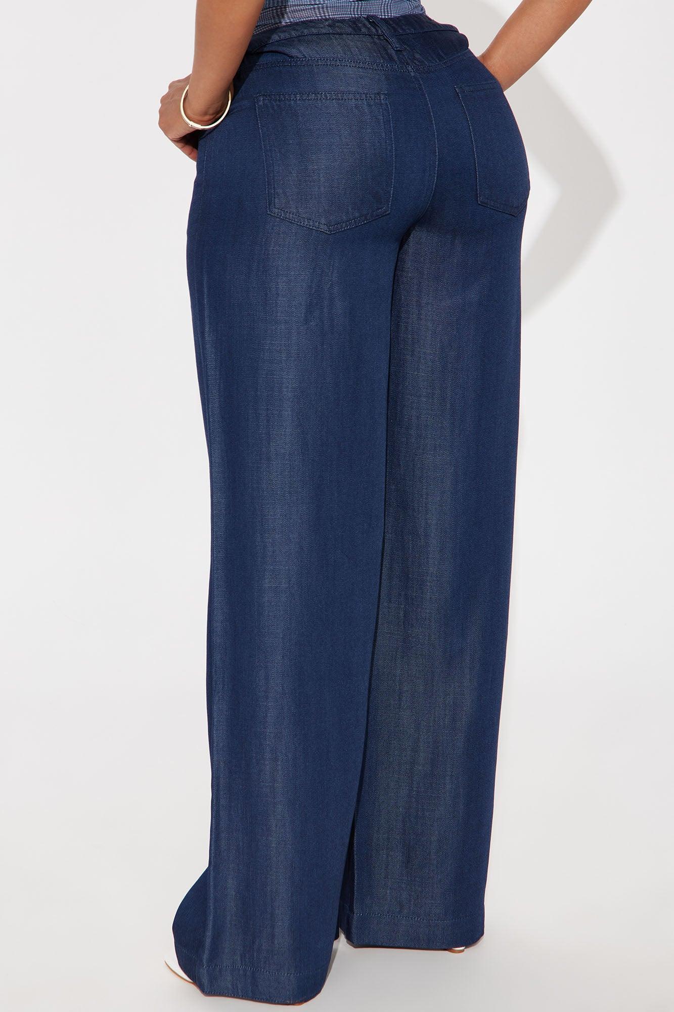 Maya Drapey Wide Leg Jeans - Dark Wash Product Image