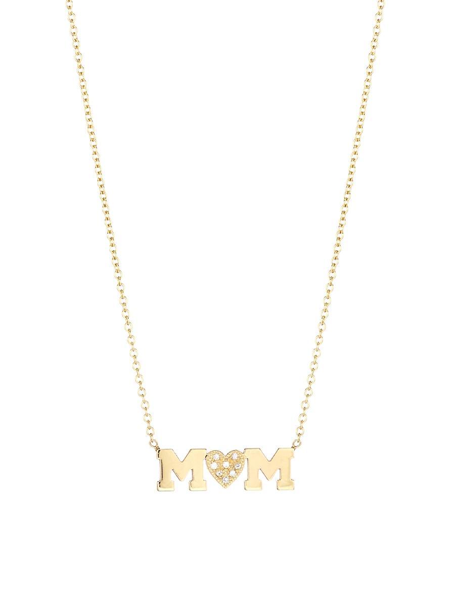 Womens Personalized 14K Gold & Diamond Mom Necklace Product Image