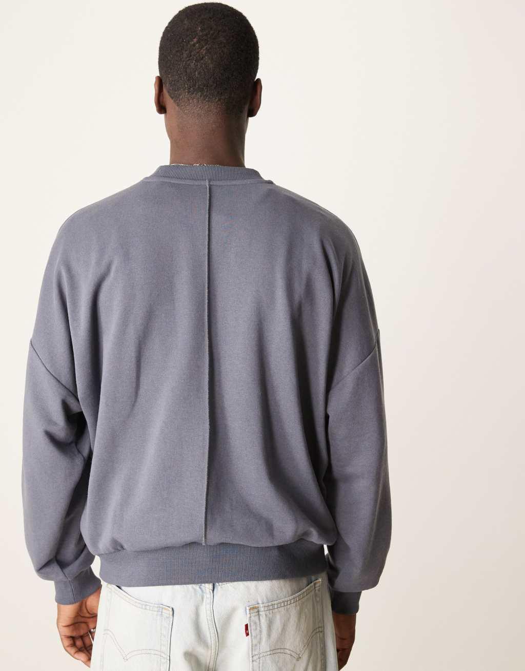 ASOS DESIGN oversized dropped shoulder boxy sweatshirt with contrast stitching in charcoal Product Image