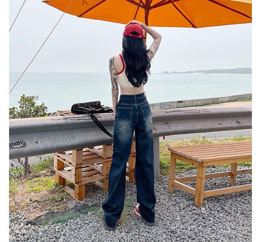 Mid Waist Distressed Wide Leg Jeans (Various Designs) Product Image