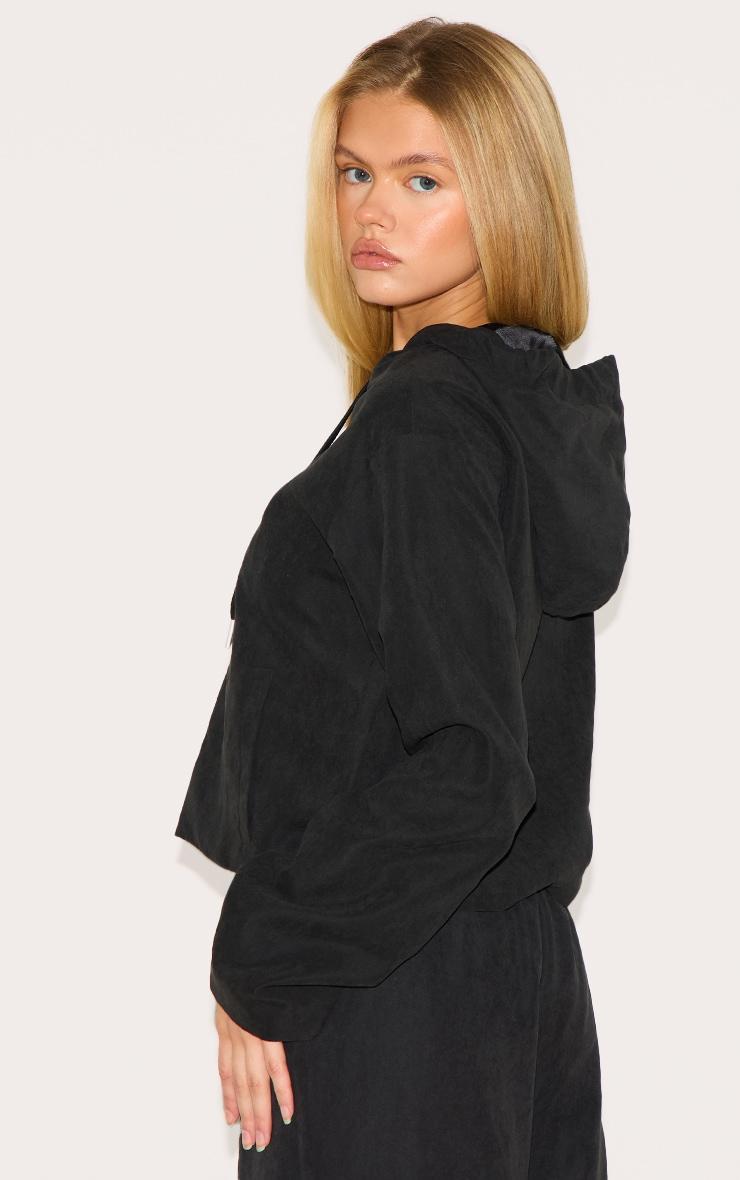 Black Peach Skin Woven Zip Up Jacket Product Image