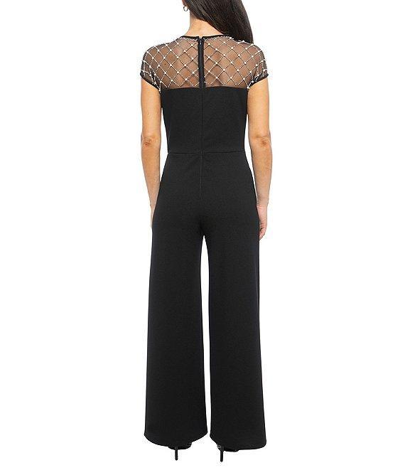 Marina Beaded Crew Neck Short Sleeve Scuba Crepe Jumpsuit Product Image