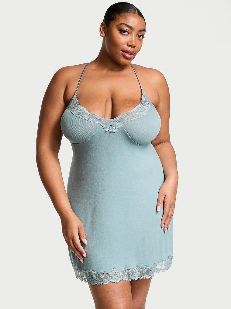 Ribbed Modal & Lace Cross-Back Slip Dress Product Image