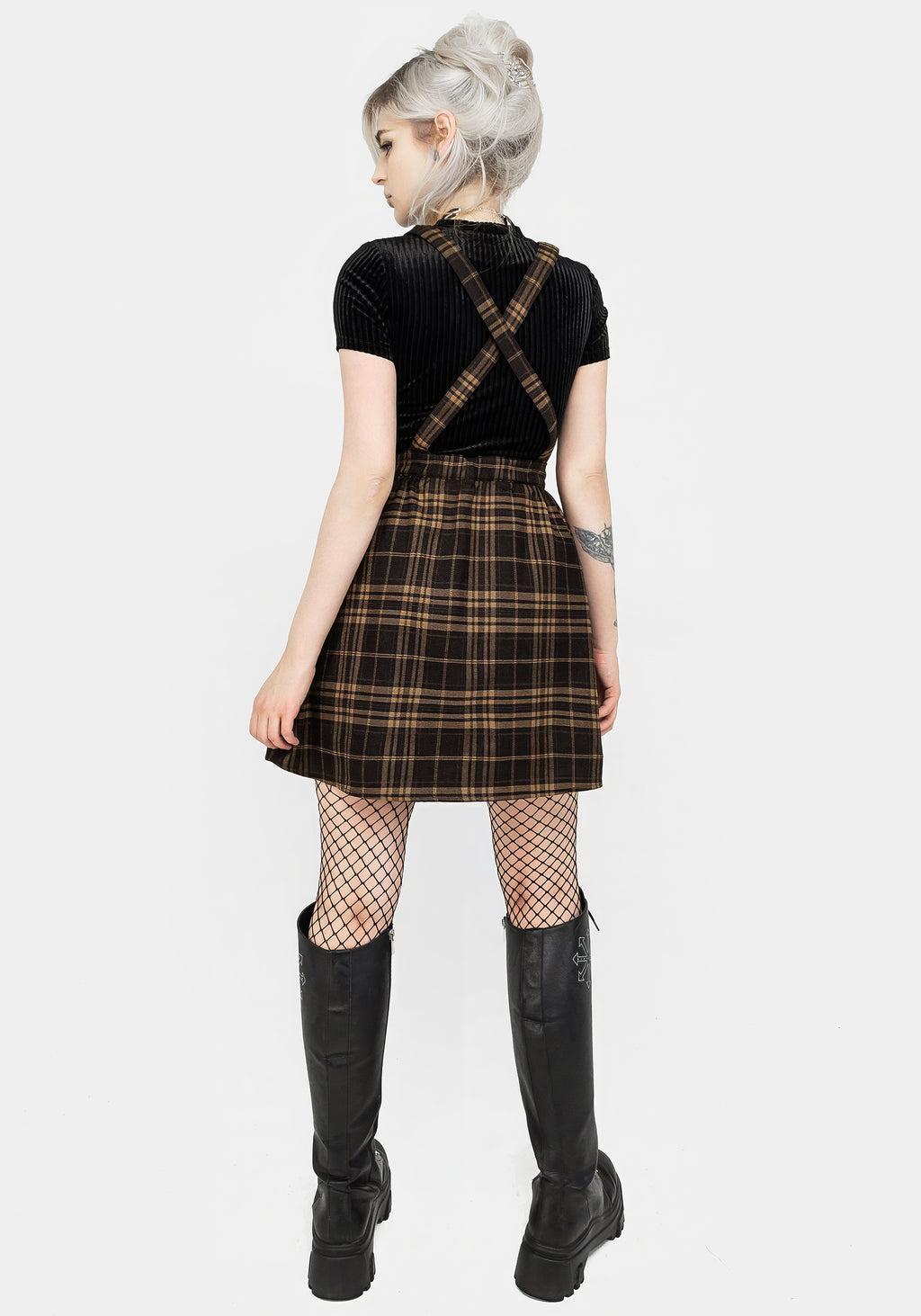 Artume Embroidered Check Mini Pinafore Dress Product Image