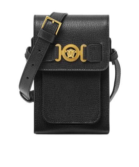 VERSACE Medusa-plaque Leather Messenger Bag In Black Product Image
