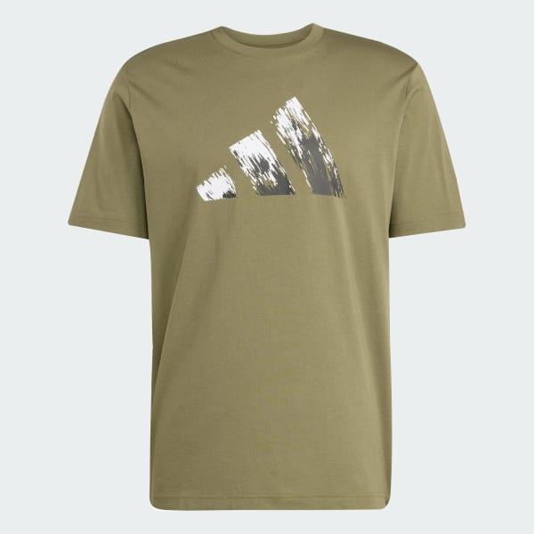 adidas Lounge Painted Graphic Tee Olive Strata XS Mens Product Image
