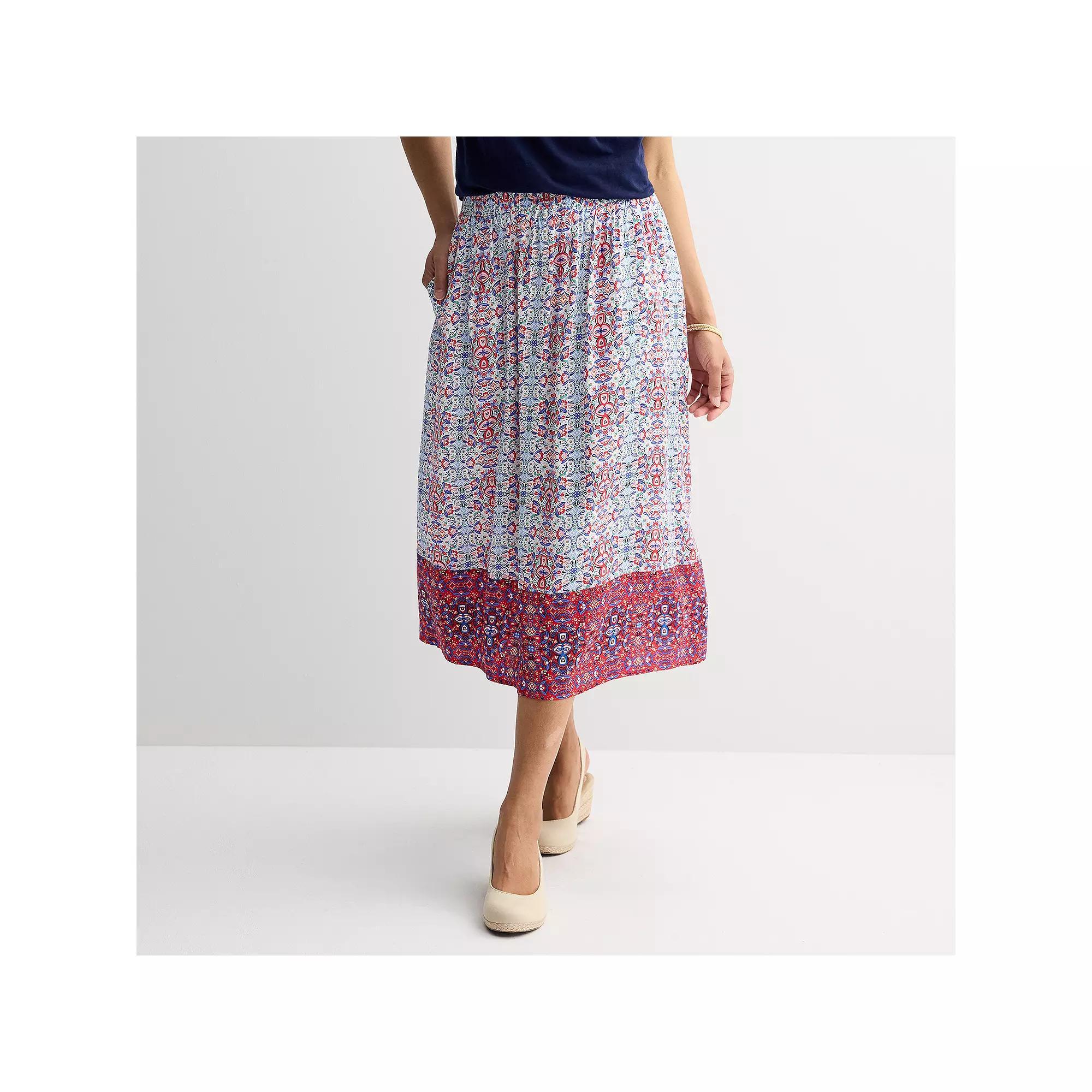 Women's Croft & Barrow® Elastic Waist Midi Skirt, Size: XS, Orange Ornate Tile Product Image