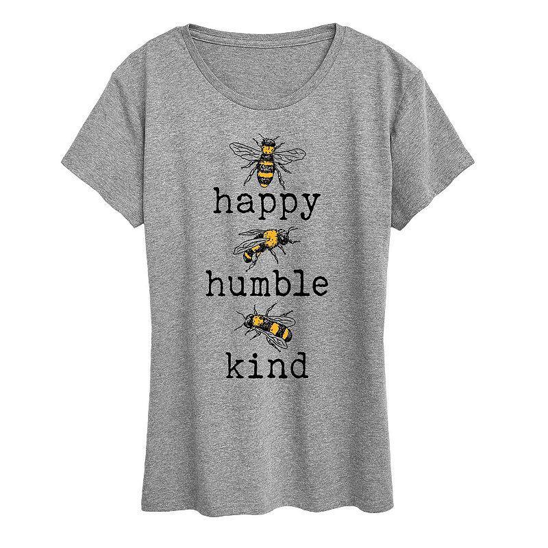 Womens Bee Happy Bee Humble Bee Kind Graphic Tee, Girls Grey Gray Product Image